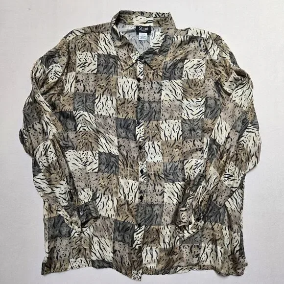 VTG 100% Silk Sheer Blouse Womens Plus Size 3XL Button Front Animal Print - Picture 1 of 7